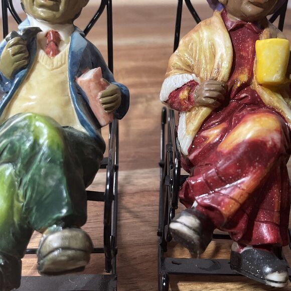 Folk Art Grandpa & Grandma Sitting In Metal Rocking Chair Metal Folk Art - Picture 9 of 10